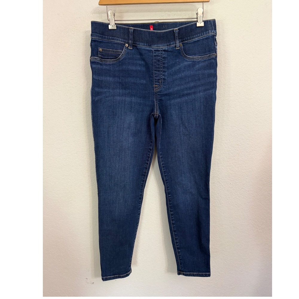 Spanx Ankle Skinny Jeans Dark Wash Pull On Denim Womens Size Large Petite